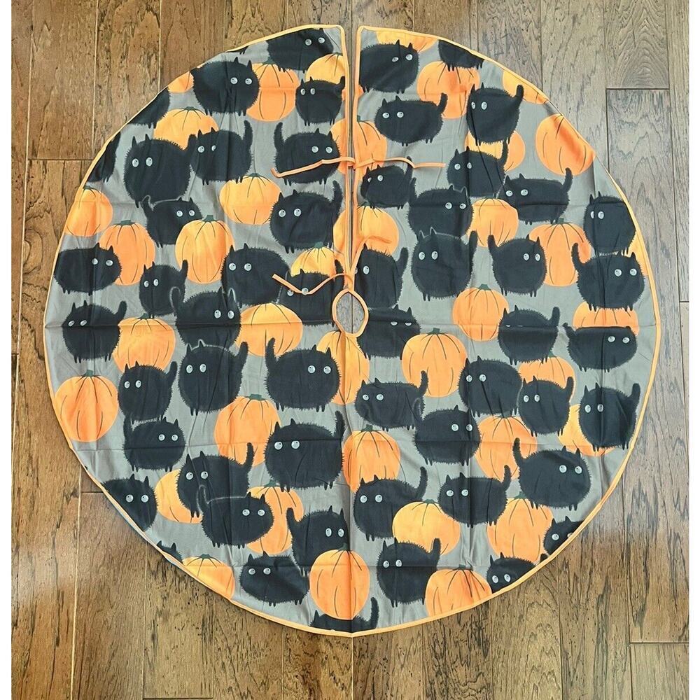 Halloween Spooky Black Cat‎ Pumpkin Tree Skirt 47" NEW